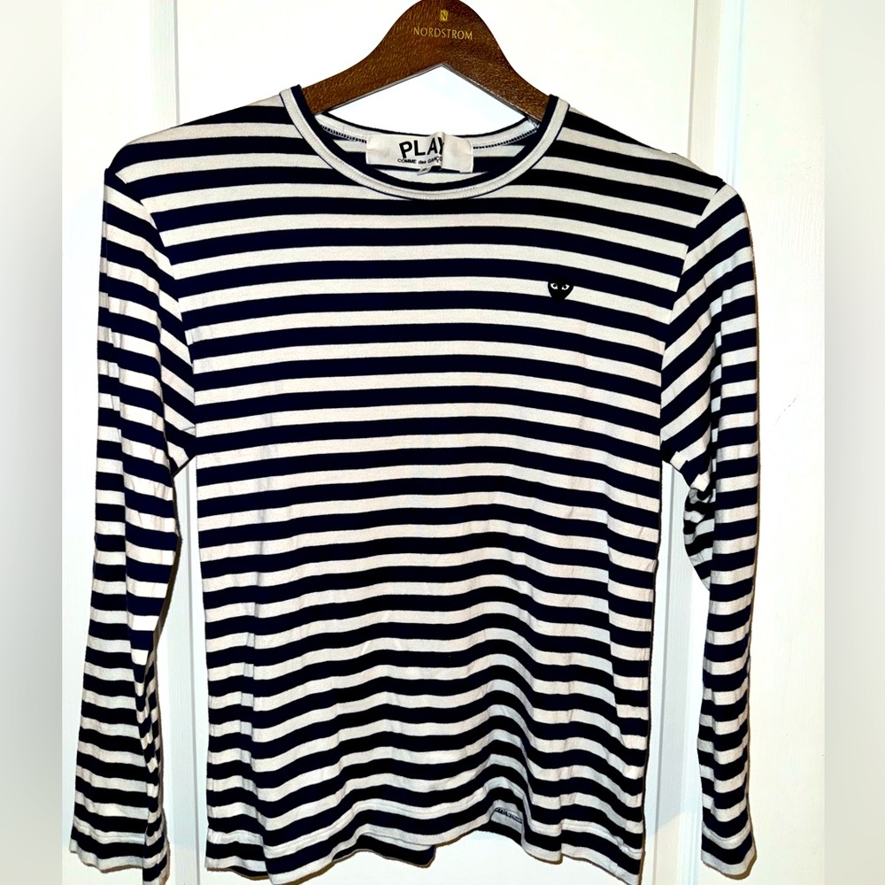 Commes des Garcons PLAY Navy and White Striped Long Sleeved Shirt Size Small